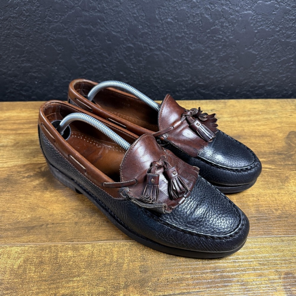 Allen Edmonds Nashua Two Tone Brown Black Leather Tassel Loafers Made USA 10D
